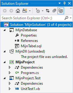 Dit is een voorbeeld van een solution met 4 projecten